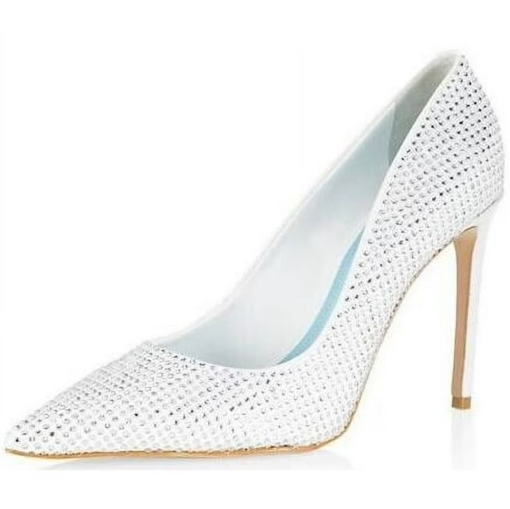 Schutz Lou Crystal White Heels Size 8.5